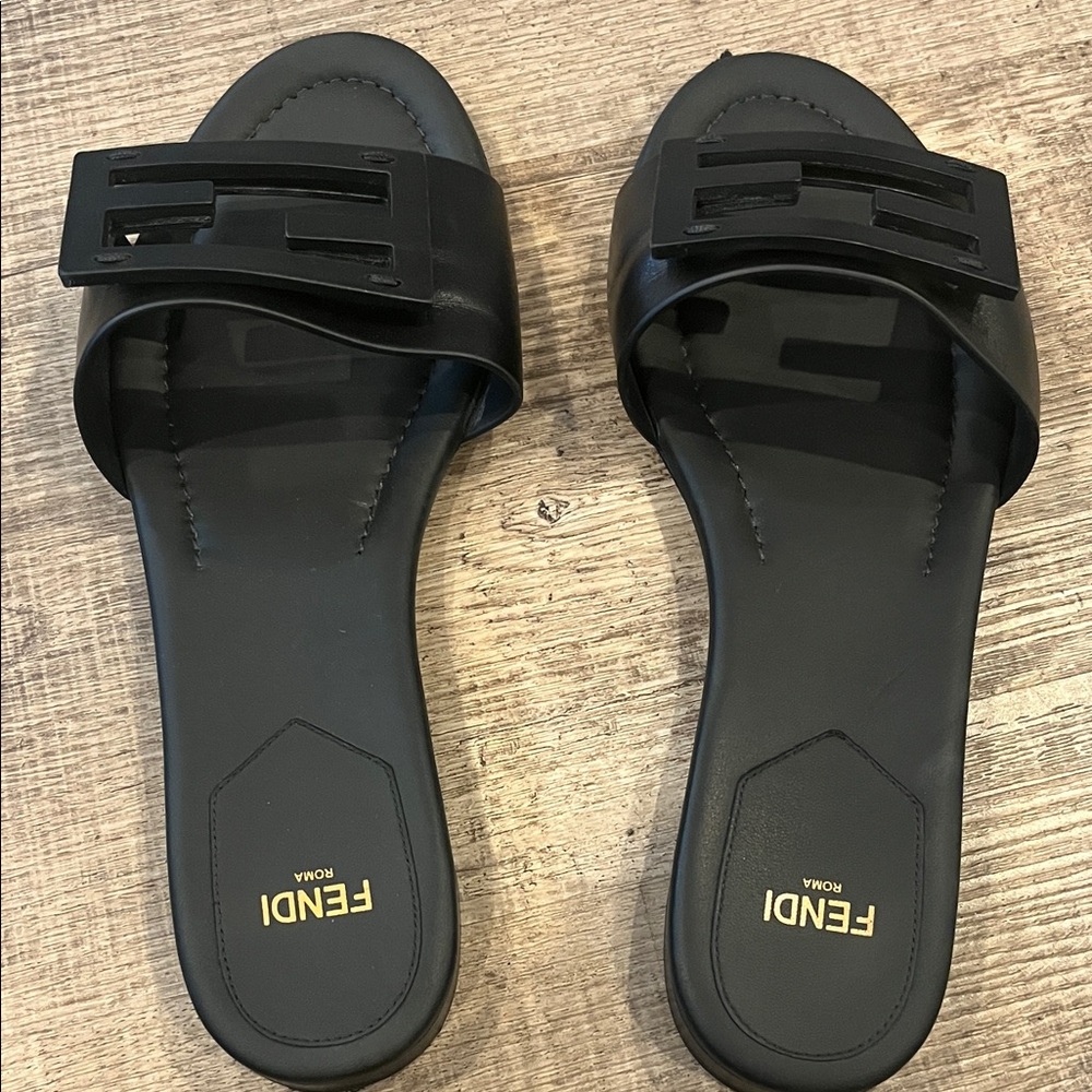 Fendi Women's Black Logo Slide Sandals